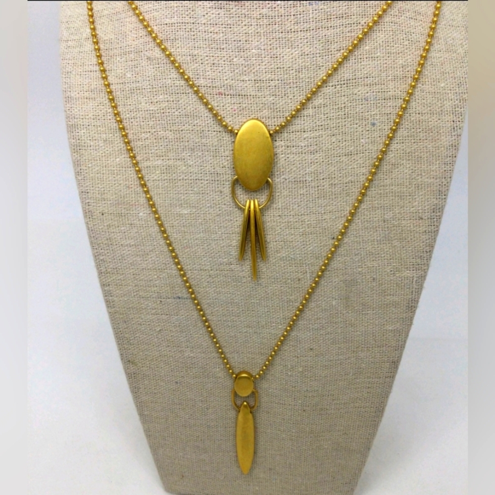 Madewell Goldtone Double Strand Beaded Necklace 29" EUC